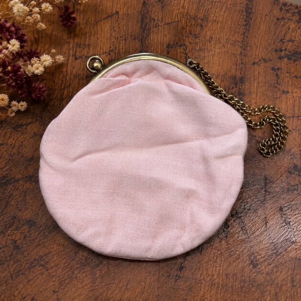 Budd Leather Vintage Floral Tapestry Coin Purse Pink Rose Gold Kiss Lock Frame